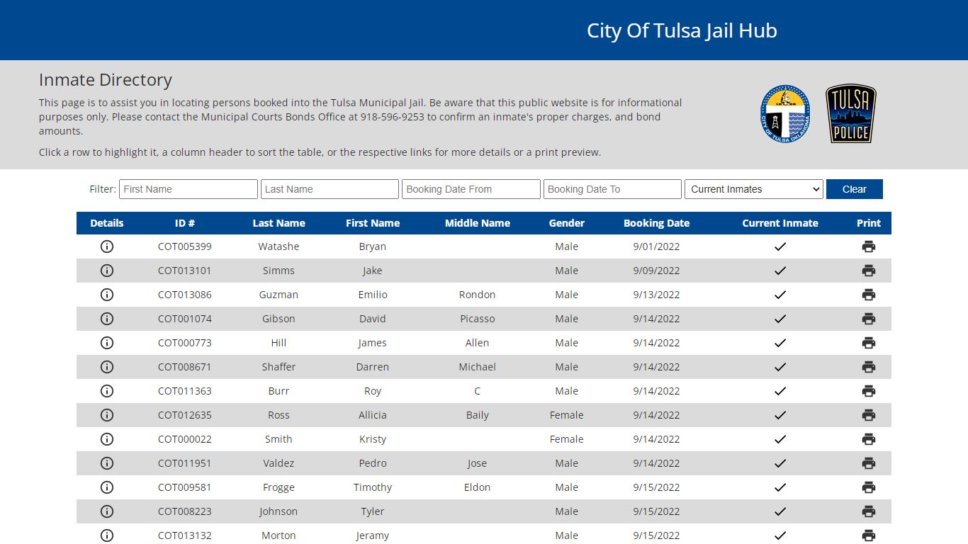 City of Tulsa Inmate Information